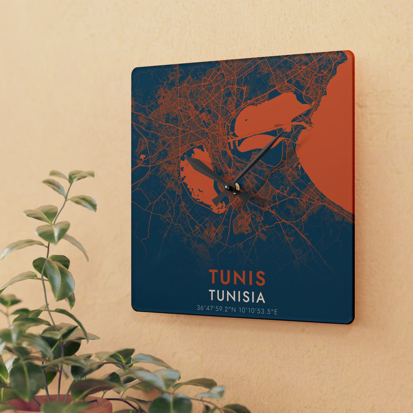 Tunis Tunisia City Map Square Wall Clock