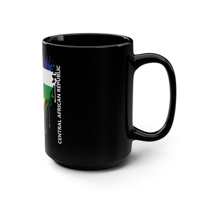 Central African Republic Flag Drip Black Coffee Mug, 15 oz