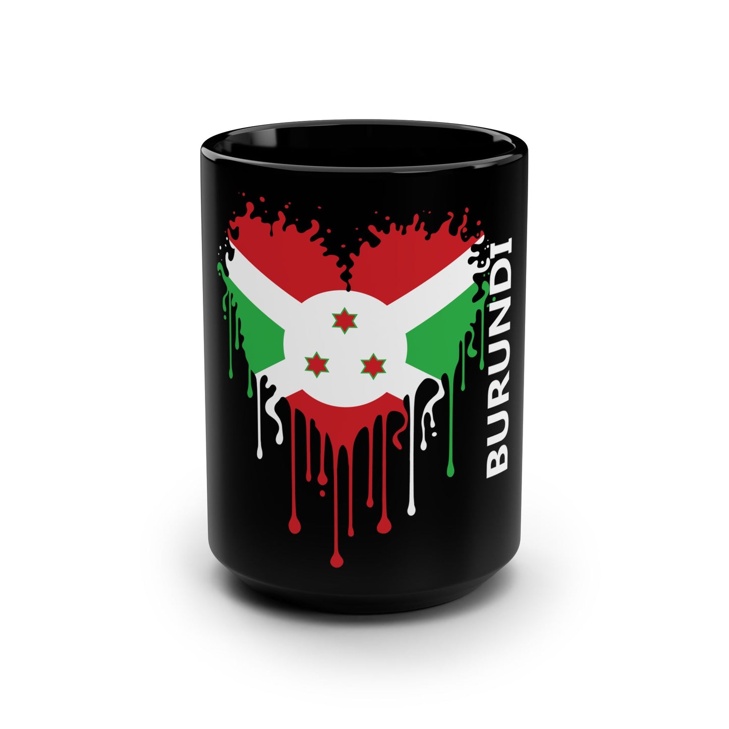 Burundi Flag Drip Black Coffee Mug, 15 oz