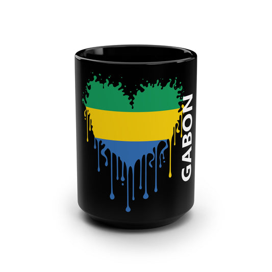 Gabon Flag Drip Black Coffee Mug 15 oz