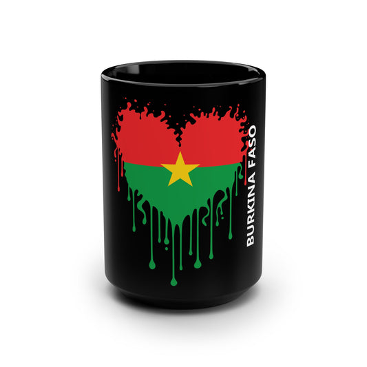Burkina Faso Flag Drip Black Coffee Mug, 15 oz