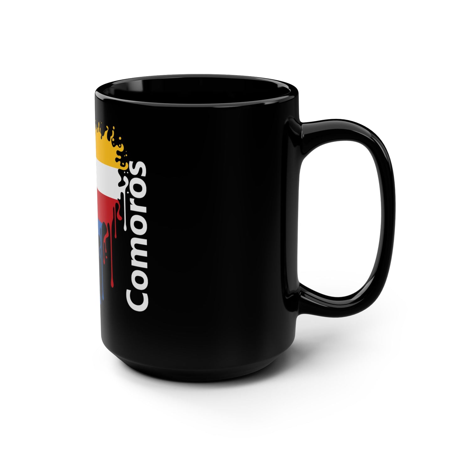 Comoros Flag Drip Black Coffee Mug, 15 oz