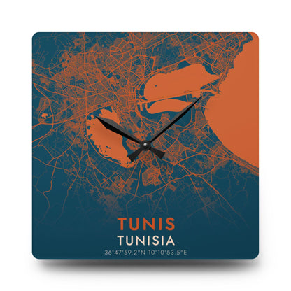 Tunis Tunisia City Map Square Wall Clock