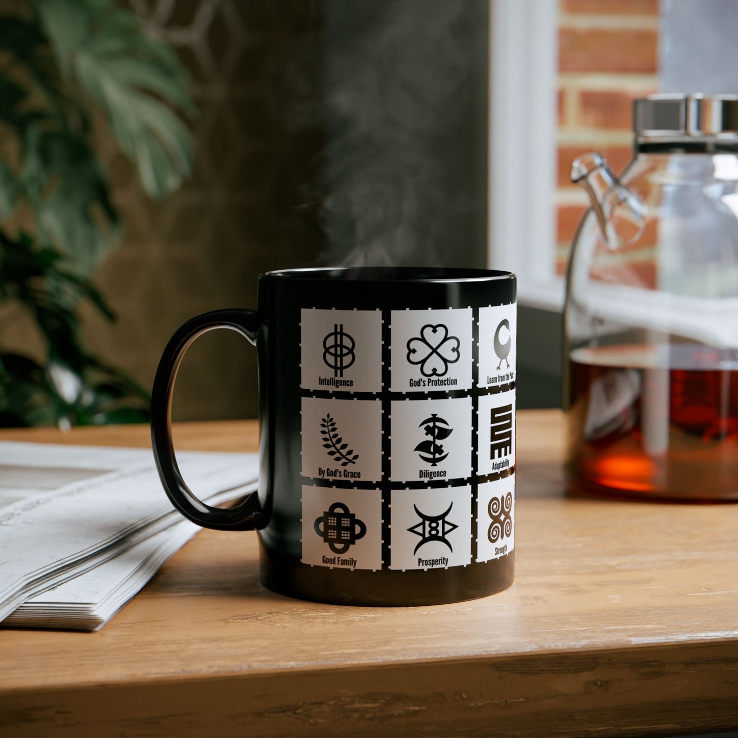 Adinkra MULTI Symbols Black Coffee Mug