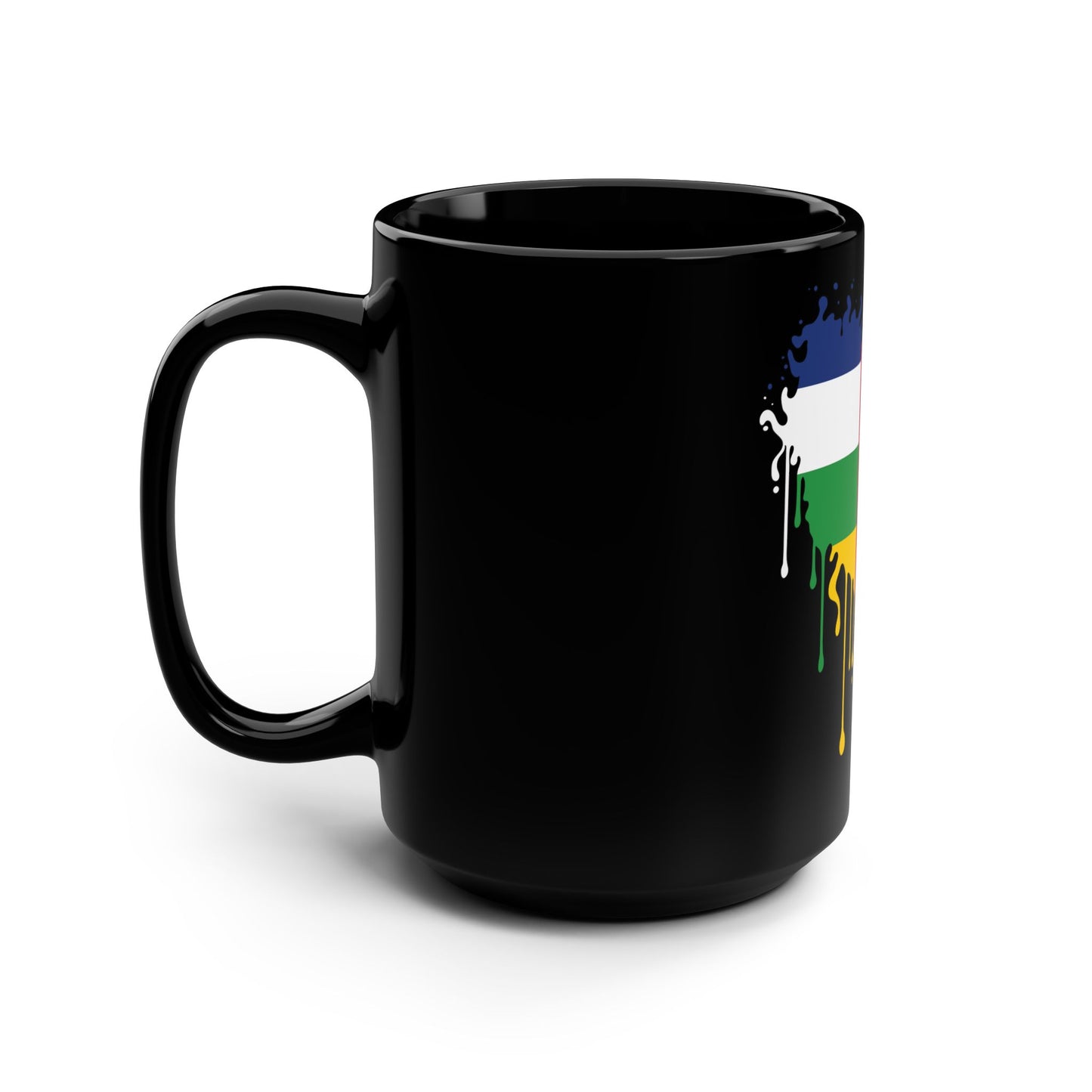 Central African Republic Flag Drip Black Coffee Mug, 15 oz