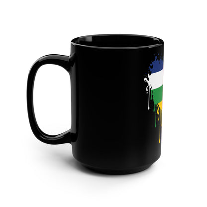 Central African Republic Flag Drip Black Coffee Mug, 15 oz