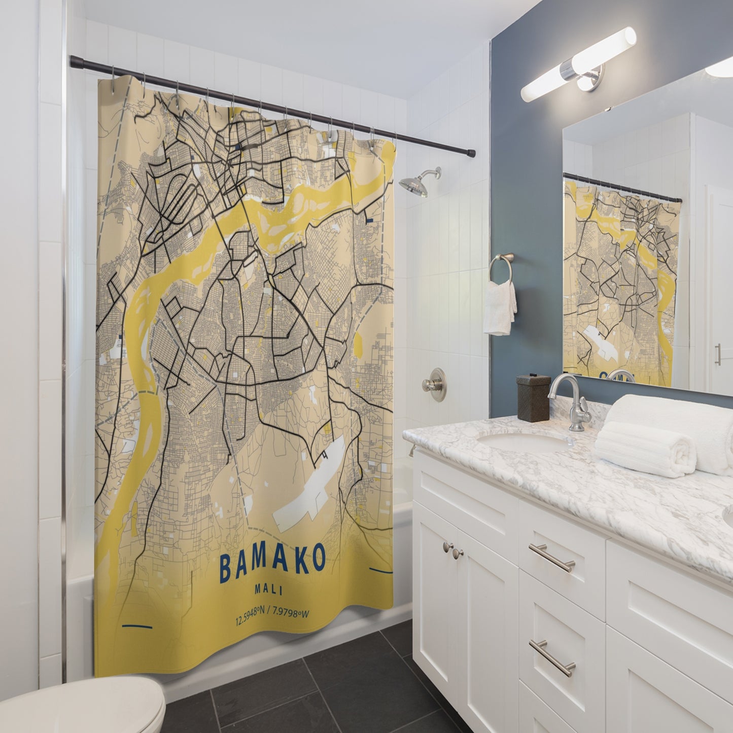 Bamako Mali City Map Print Shower Curtain