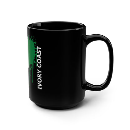 Ivory Coast Côte d'Ivoire Flag Drip Black Coffee Mug, 15 oz
