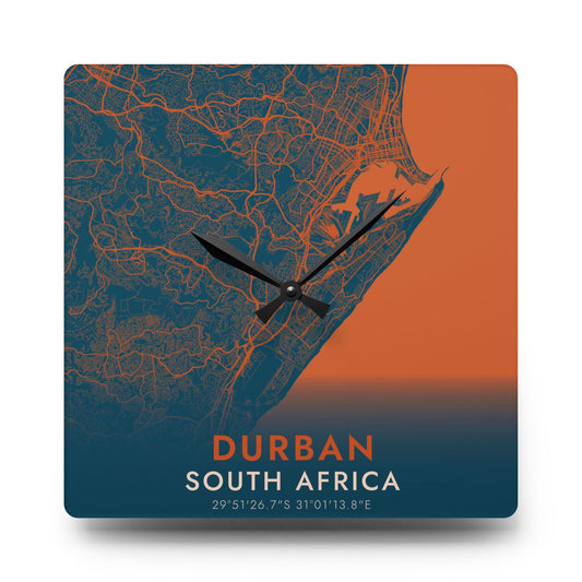 Durban South Africa City Map Square Wall Clock