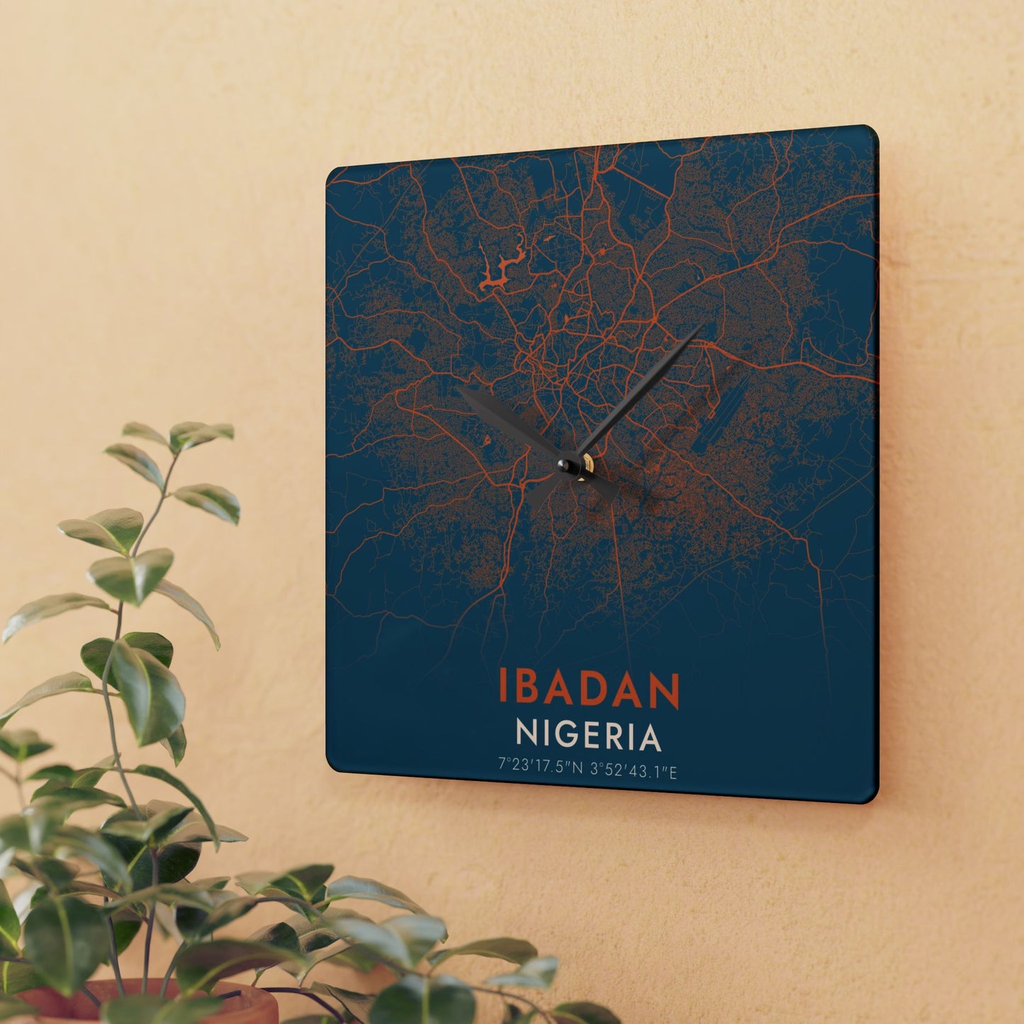 Ibadan Nigeria City Map Square Wall Clock