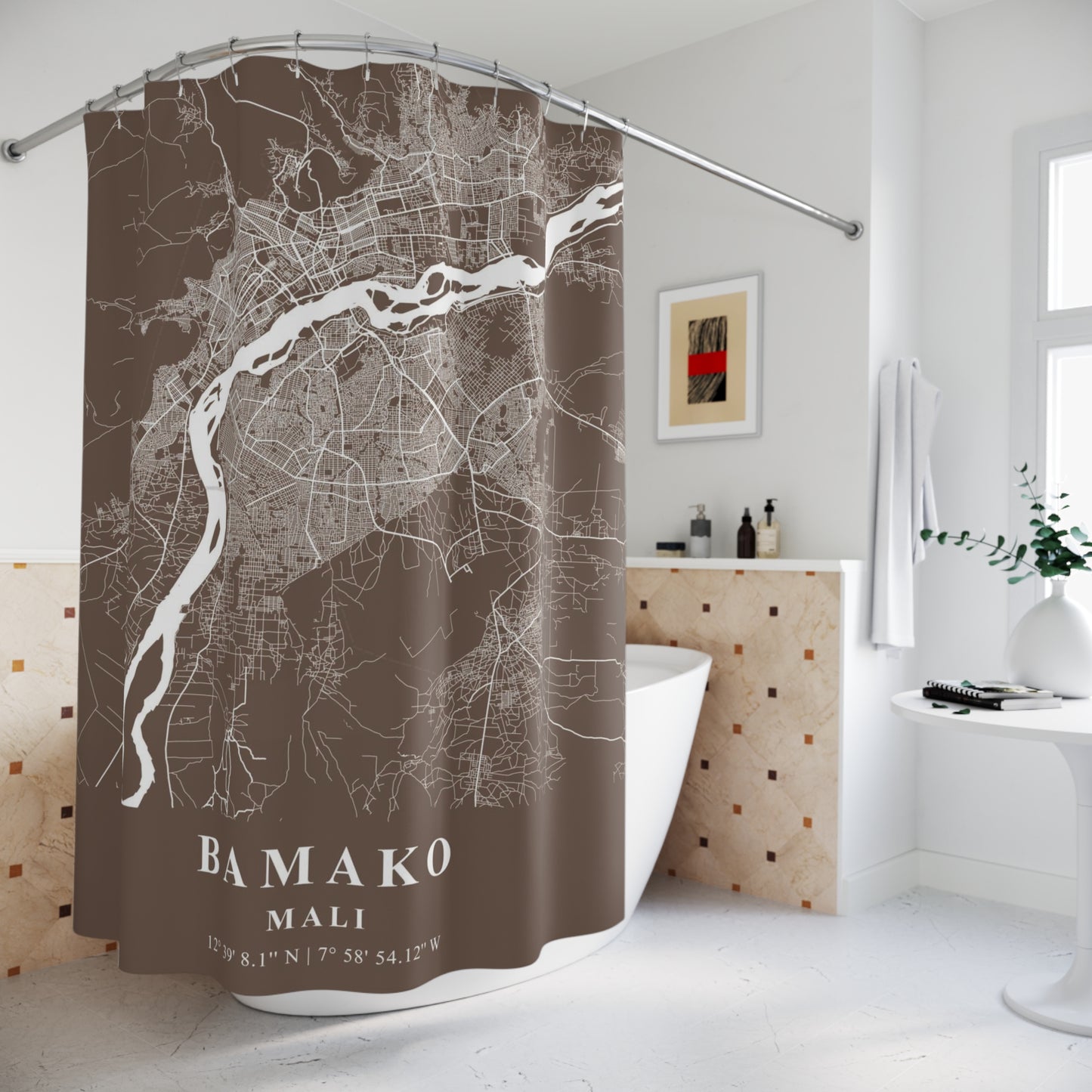 Bamako Mali City Map Print Shower Curtain