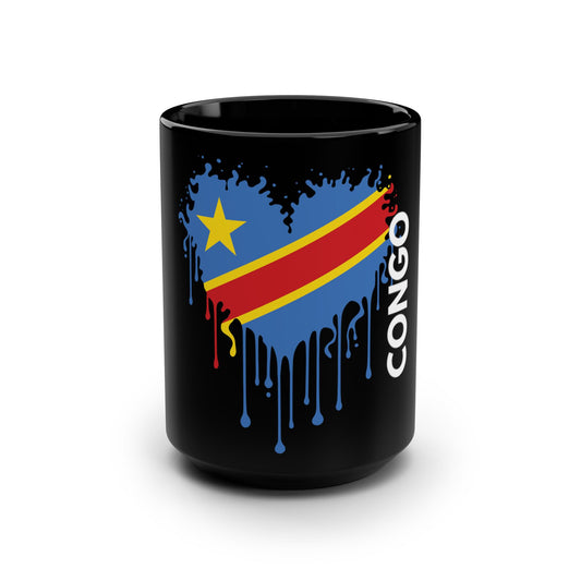 Congo Flag Black Coffee Mug, 15 oz
