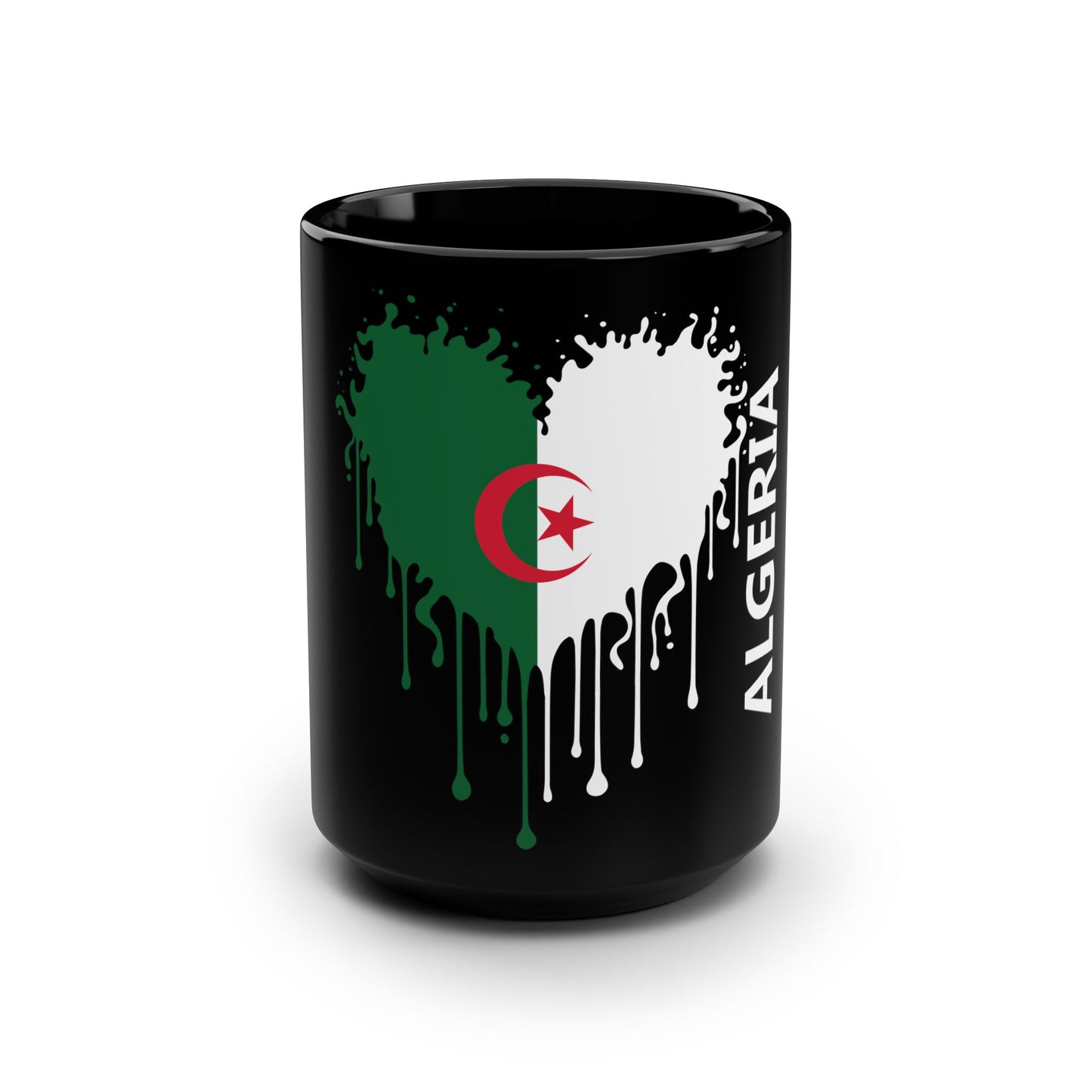 Algeria Flag Drip Black Coffee Mug, 15 oz