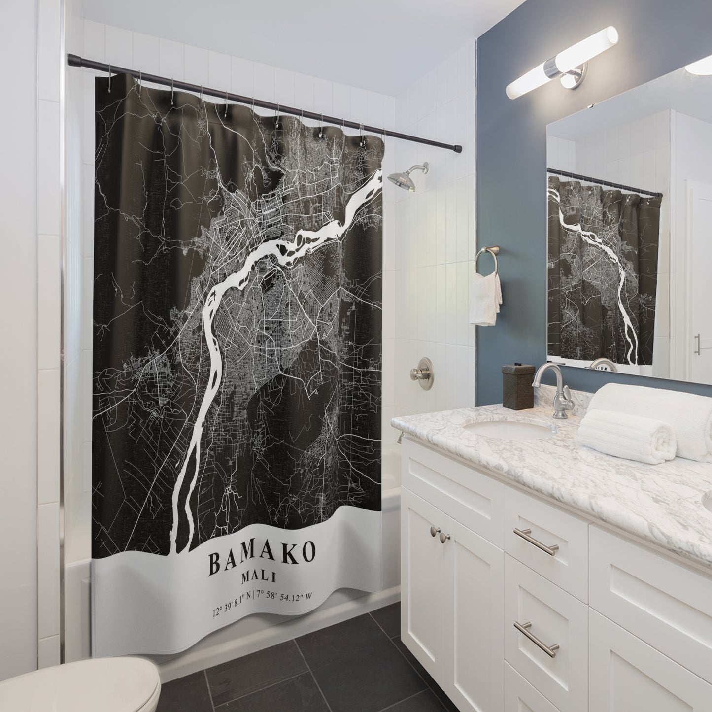 Bamako Mali City Map Print Shower Curtain