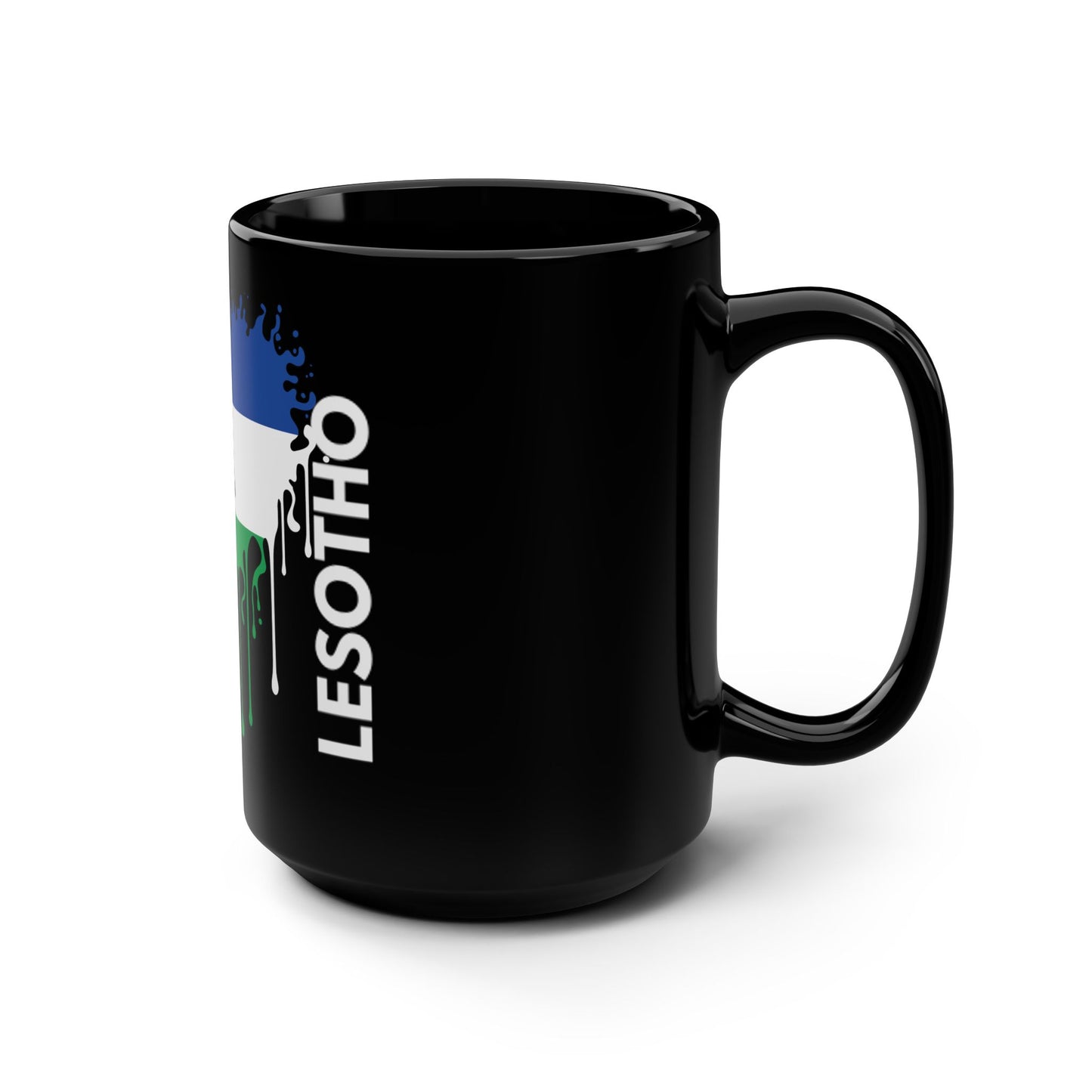 Lesotho Flag Black Coffee Mug, 15 oz