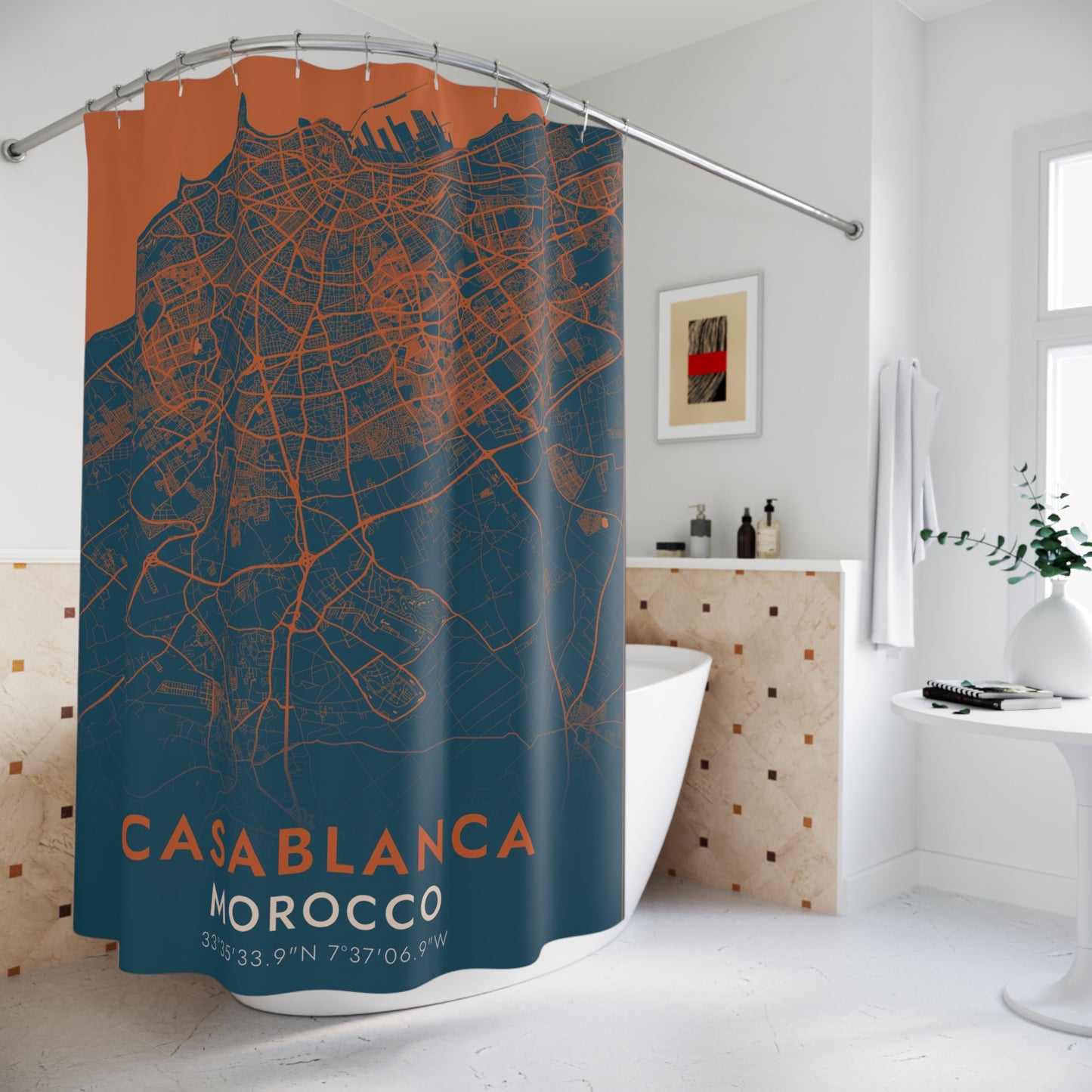 Casablanca, Morocco City Map Print Shower Curtain