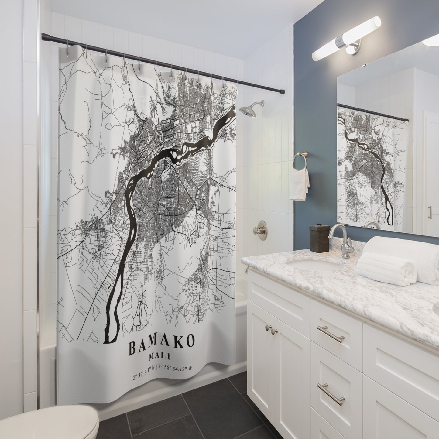 Bamako Mali City Map Print Shower Curtain