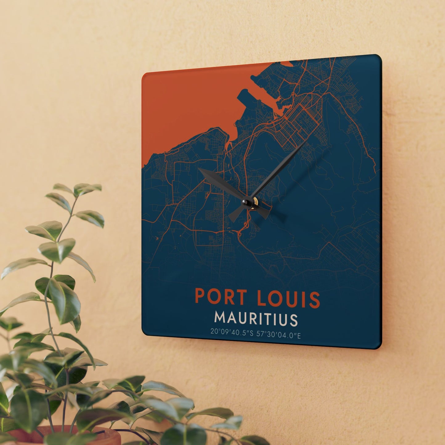 Port Louis Mauritius City Map Square Wall Clock