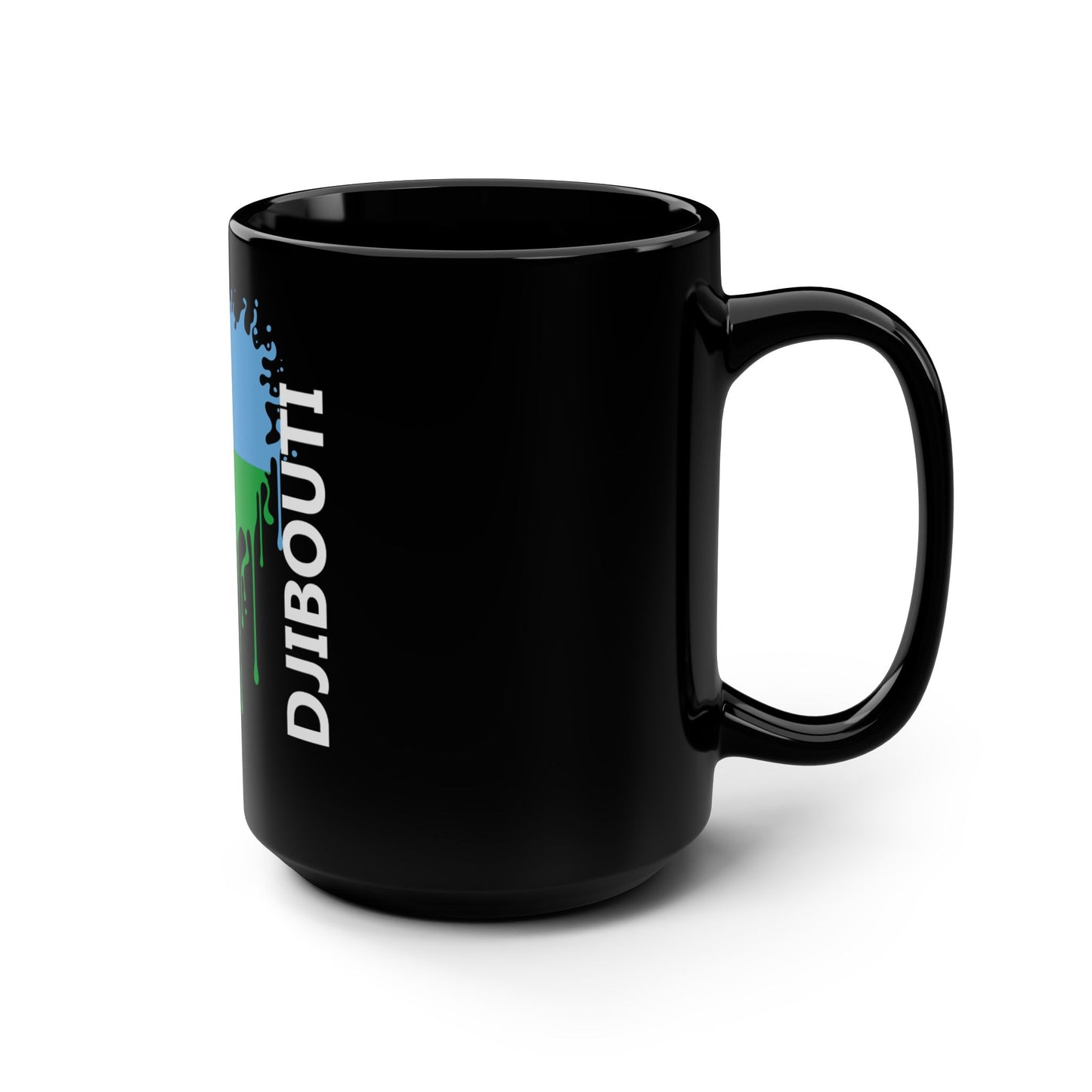 Djibouti Flag Drip Black Coffee Mug, 15 oz