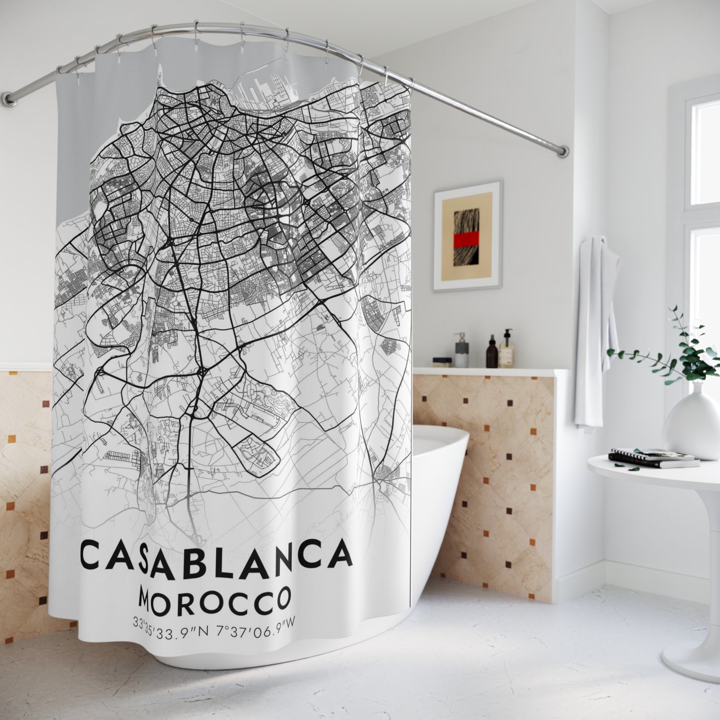 Casablanca, Morocco City Map Print Shower Curtain
