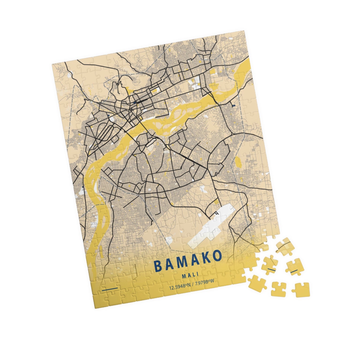 Bamako Mali City Map Puzzle | Minimalist Aerial Topography Jigsaw