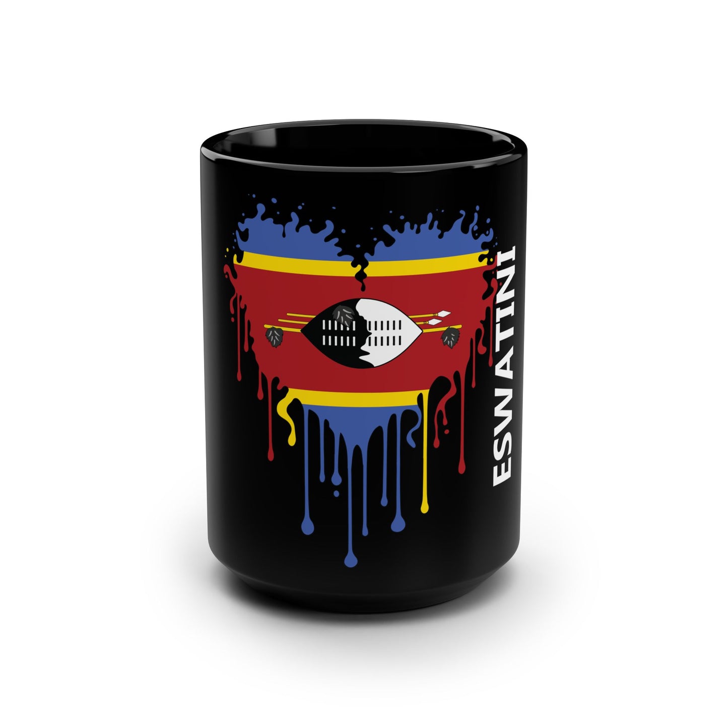Eswatini Flag Drip Black Coffee Mug, 15 oz