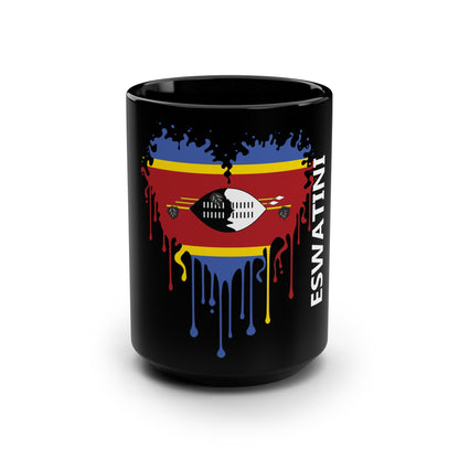 Eswatini Flag Drip Black Coffee Mug, 15 oz