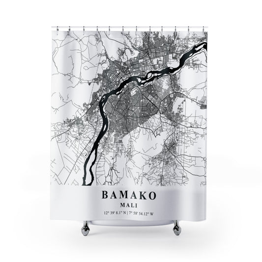 Bamako Mali City Map Print Shower Curtain
